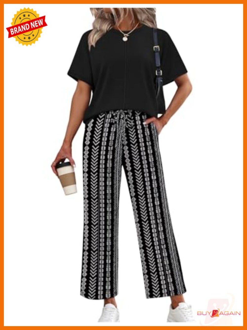 Two Piece Set Crewneck Short Sleeve Wide Leg Cropped Pants Lounge Travel